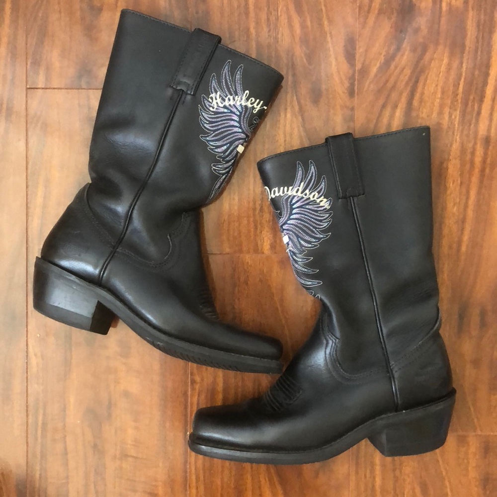Harley-Davidson Black Leather Mid-Calf Western Boots